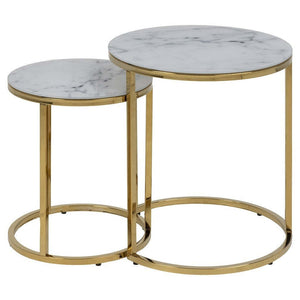 Konferenčný stolík Stenet - set 2 kusov (kruh, biela, zlatá)