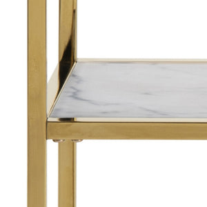 Konzolový stolík Stenet (1x police, biela, zlatá)