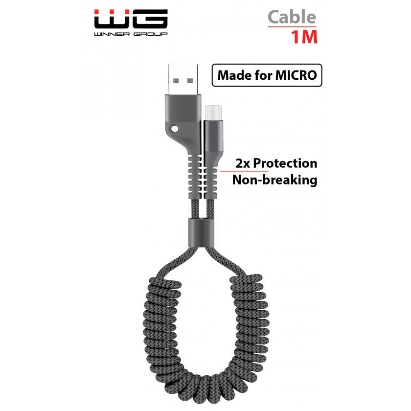 Krútený kábel WG Micro USB na USB, 1m, opletený, čierna