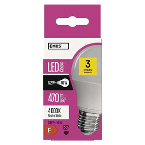 LED žiarovka Emos ZQ5121, E27, 5,2W, neutrálna biela
