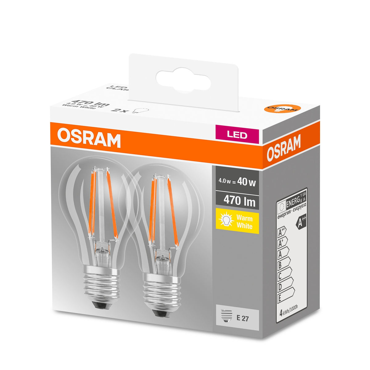 LED žiarovka Osram BASE, E27, 4W, retro, teplá biela, 2 ks