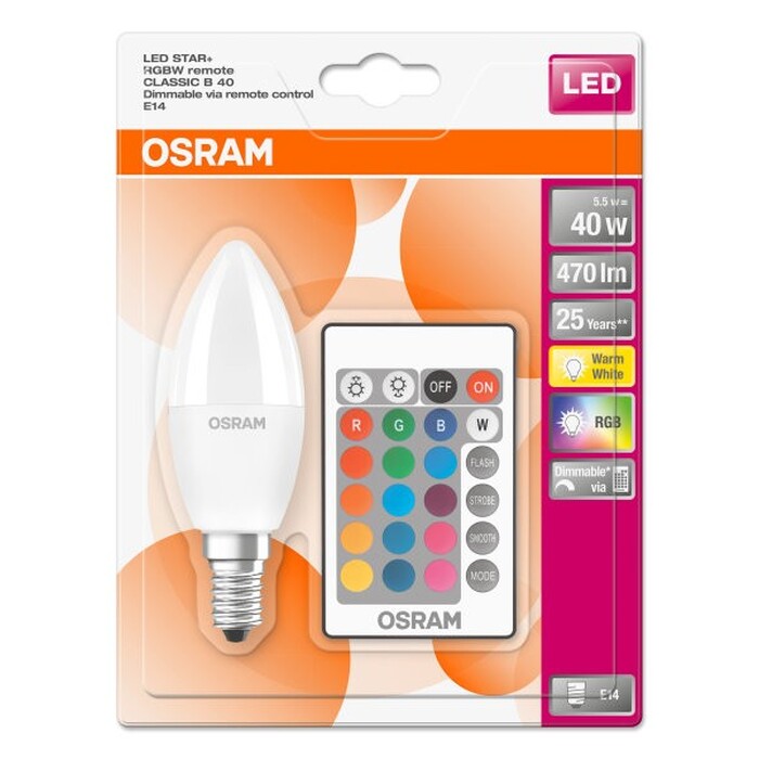 LED žiarovka Osram STAR+, E14, 5,5W, guľatá, teplá biela,ovládač