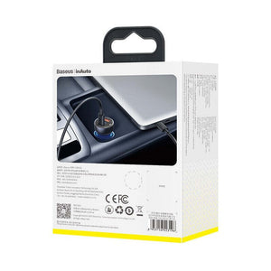 Nabíjačka do auta Baseus, USB-A + USB-C, 65 W, s káblom, šedá