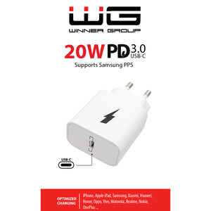 Nabíjačka WG 1x USB Type-C s Power Delivery 20W, biela