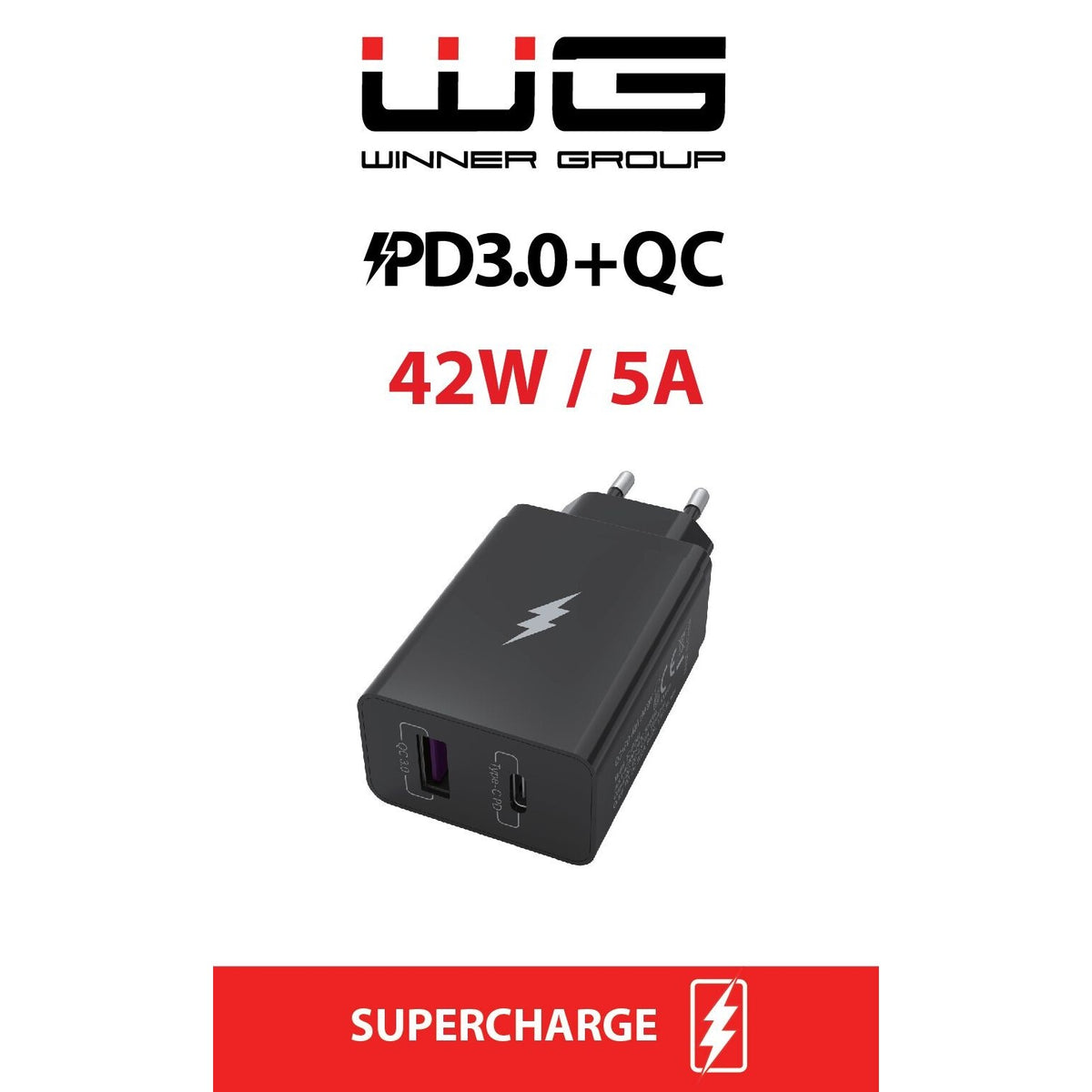 Nabíjačka WG 2xUSB/PD 20W + Quick Charge 3.0 22,5W, čierna