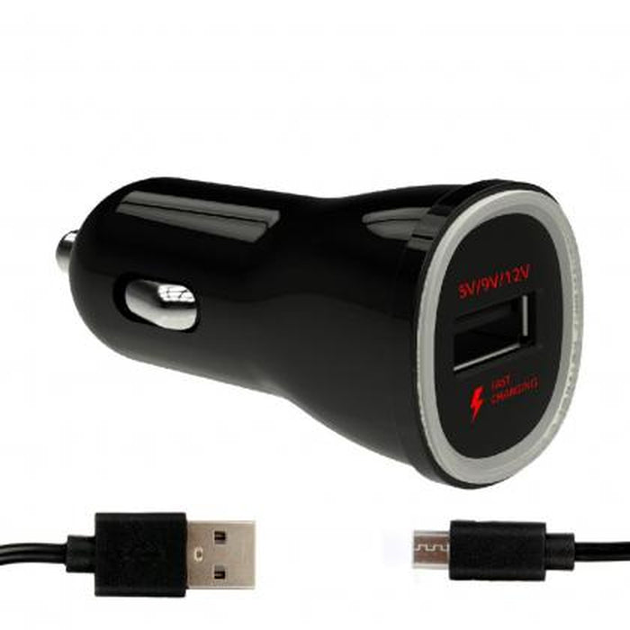 Nabíjačka do auta WG 1xUSB + kábel Micro USB, čierna