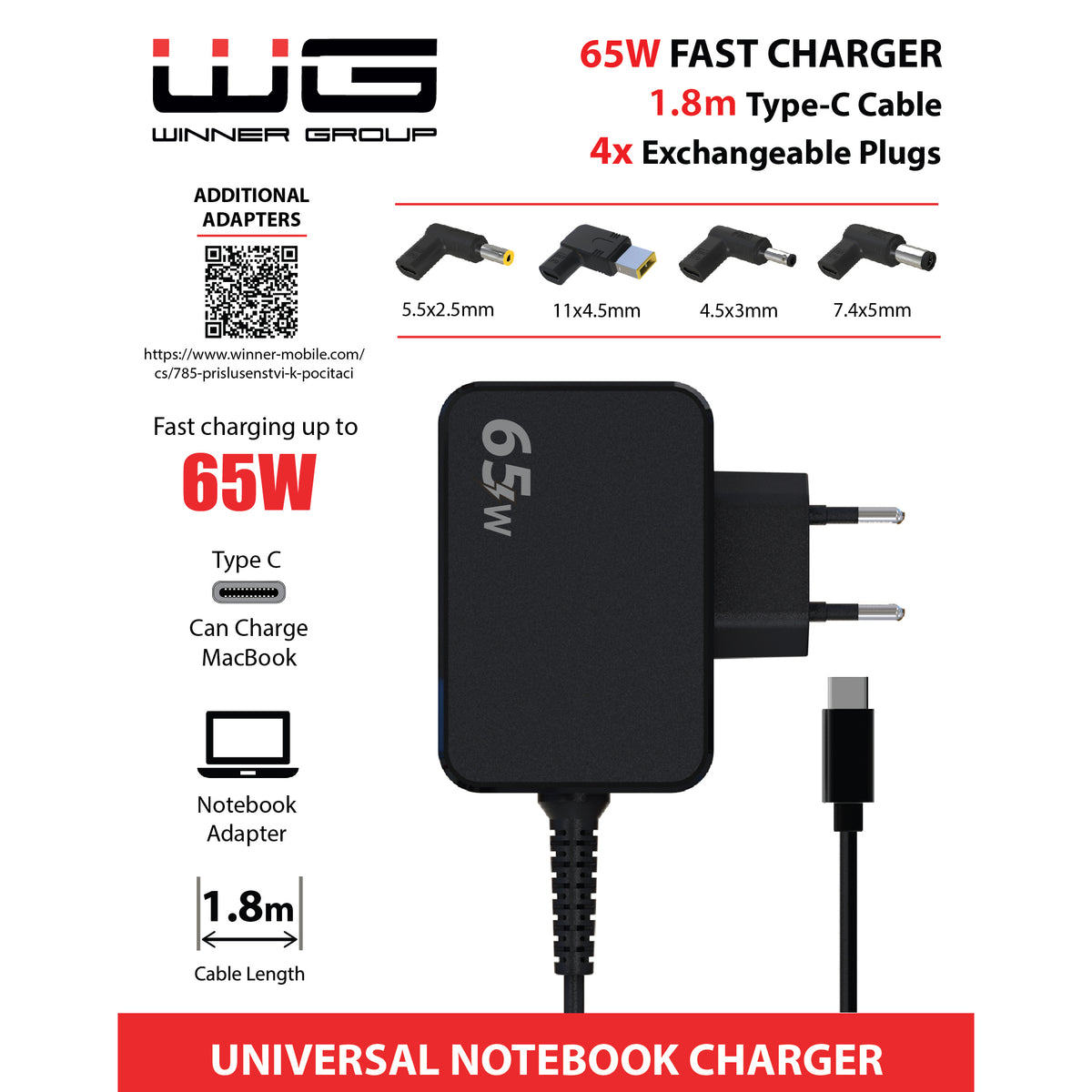 Napájací USB-C adaptér WG WINSITNOT65W, 65W