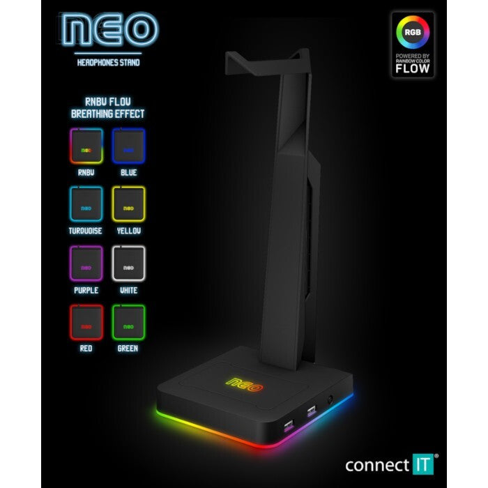 NEO Stand-It RGB stojanček na slúchadlá + USB hub, ČIERNY