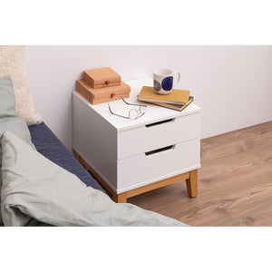 Nočný stolík Barit (2x zásuvka, masiv, biela, borovica)