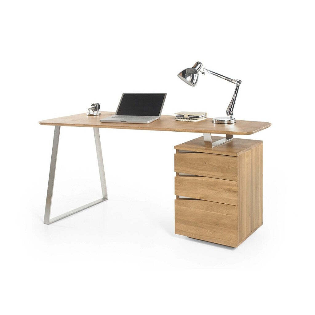 Písací stôl Gaut (masívny dub, strieborná) - ROZBALENÉ