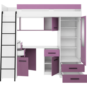 Poschodová posteľ Mykigo 80x200 ľavá strana (biela, fialová)