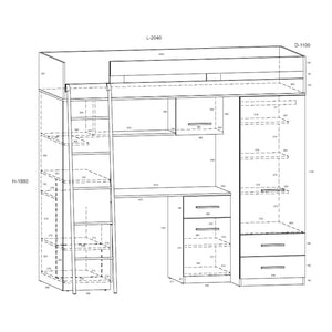 Poschodová posteľ Mykigo 80x200 ľavá strana (biela, fialová)