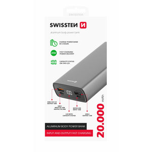 Powerbanka Swissten 20000mAh, PD+QC, 20W, sivá +kábel Typ C/C