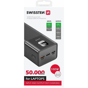 Powerbanka Swissten 50 000 mAh, 65/100W USB-C, čierna 
