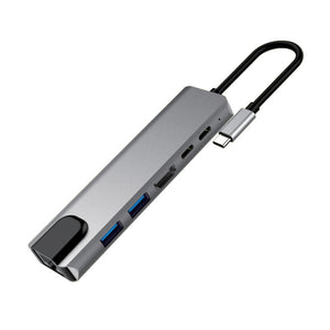 Prepojovací USB-C húb, 2×USB 3.0, 2×USB-C, HDMI, RJ45