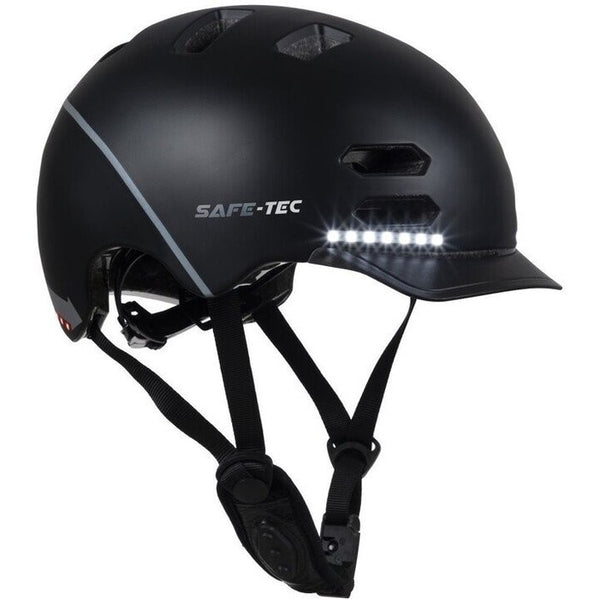 Smart prilba SafeTec SK8, M, LED smerovky, Bluetooth, čierna