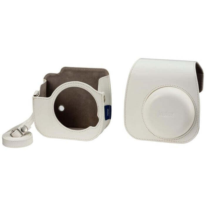 Puzdro pre fotoaparát Instax Mini 11, kožené, popruh, biela