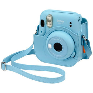 Puzdro pre fotoaparát Instax Mini 11, kožené, popruh, modrá