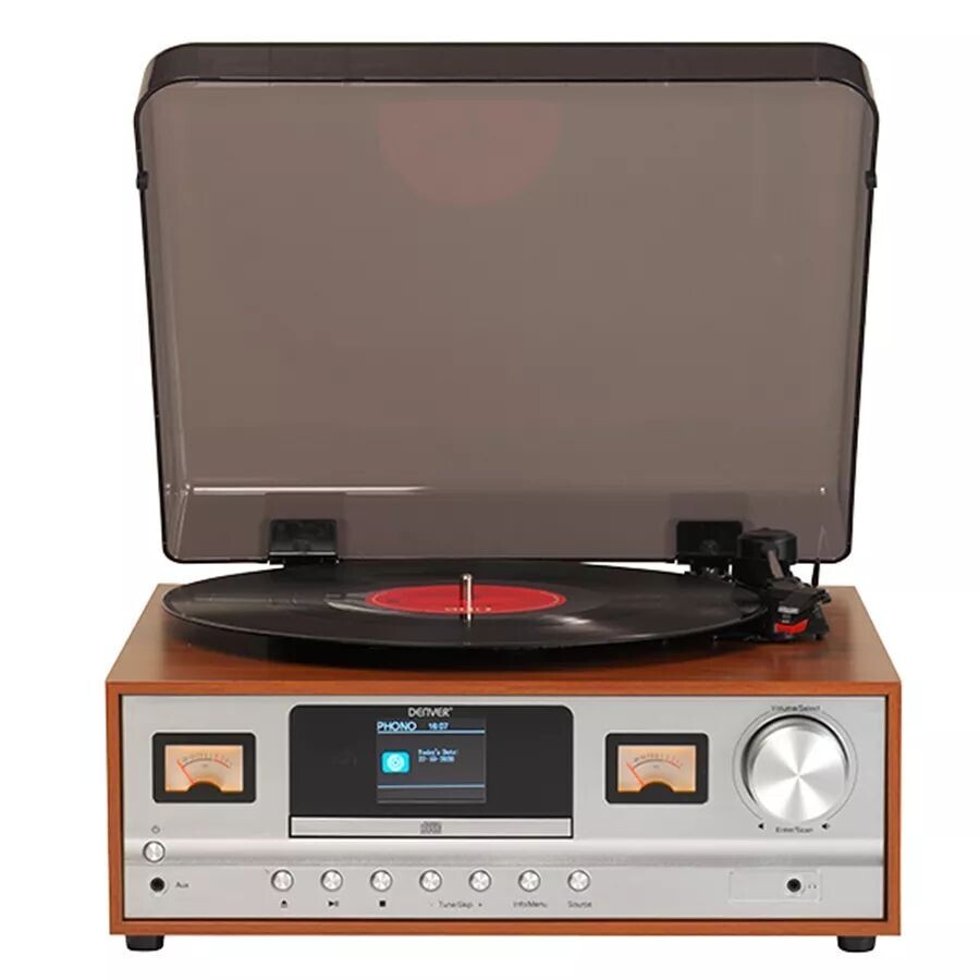 Retro gramofón Denver MRD-52, hnedý VADA VZHĽADU, ODRENINY
