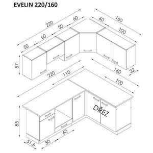 Rohová kuchyňa Evelin pravý roh 220x160 cm (magnólia, orech)