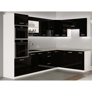 Rohová kuchyňa Vicky black pravý roh 290x180(čierna vysoký lesk)
