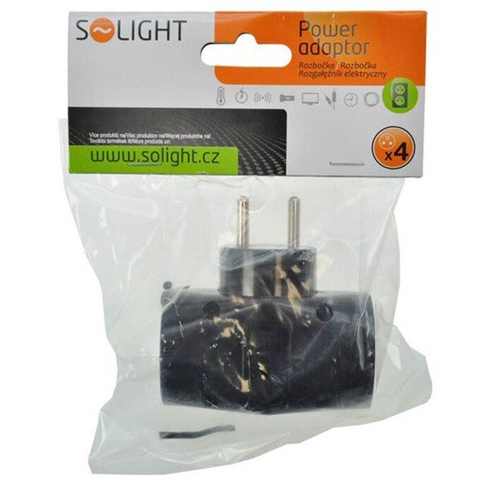 Rozbočovacia zásuvka Solight P92, 1x plochá, 2xguľatá, čierna