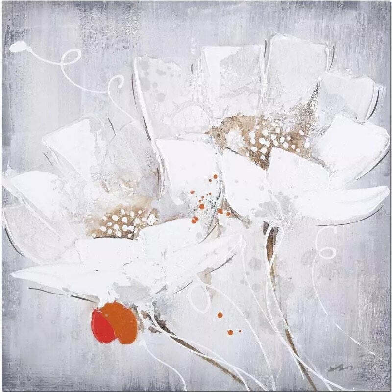 Ručne maľovaný obraz Biele Kvety PB345 StarDeco, 60x60 cm