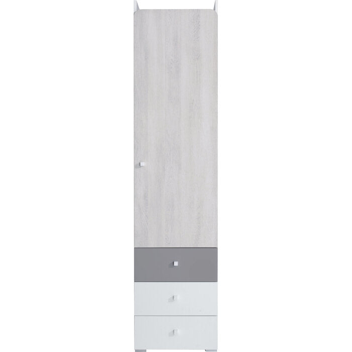 Šatníková skriňa Moco - 45x190x40 cm (biela, dub wilton, sivá)