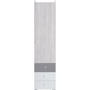 Šatníková skriňa Moco - 45x190x40 cm (biela, dub wilton, sivá)