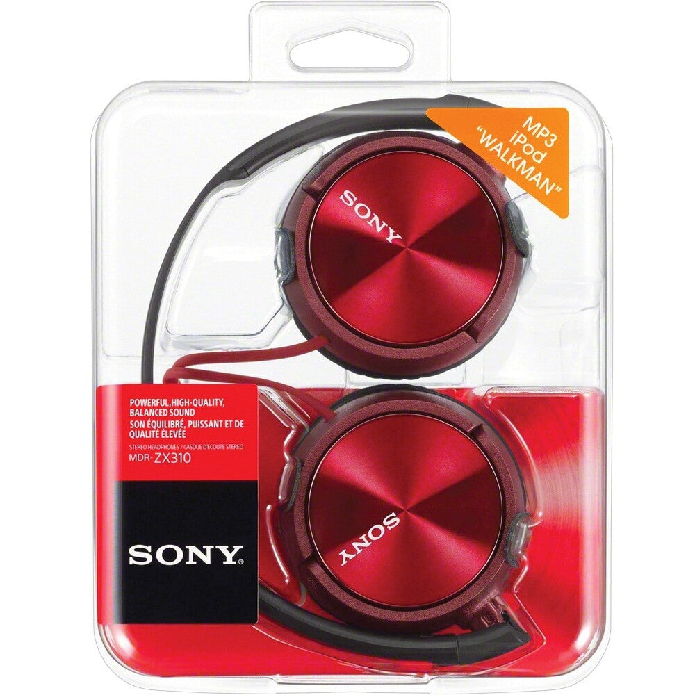 Slúchadlá cez hlavu Sony MDR-ZX310R, červené