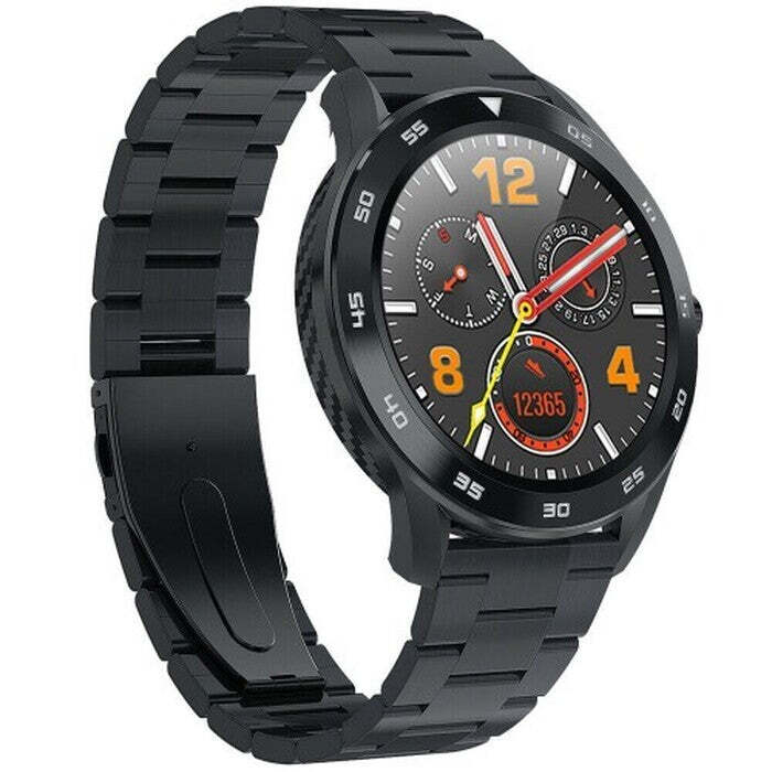 Smart hodinky Immax SW14 Plus, kožený + kovový remienok, čierna
