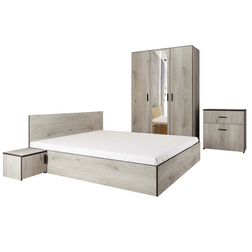 Spálňový komplet Vernal-rám postele, skriňa, komoda, 2 nočné stolíky - II. akosť