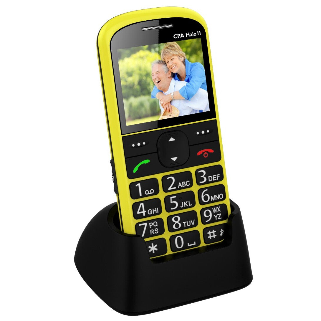 Tlačidlový telefón pre seniorov CPA Halo 11, žltá
