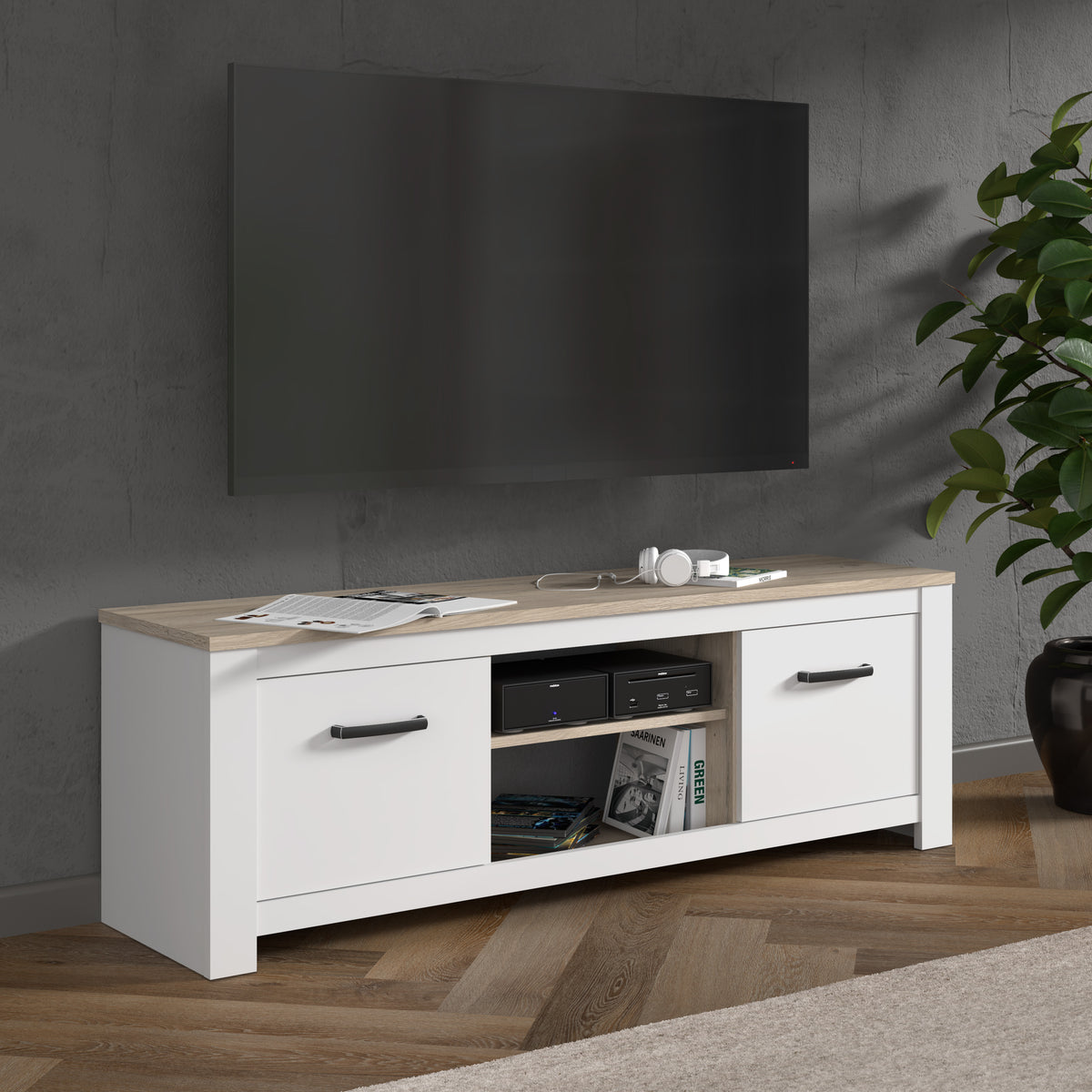 TV stolík Erana (biela, bielený dub)
