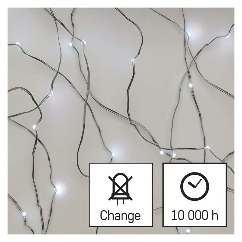 Vianočné osvetlenie Emos D3AC01, nano, studená biela, 10m