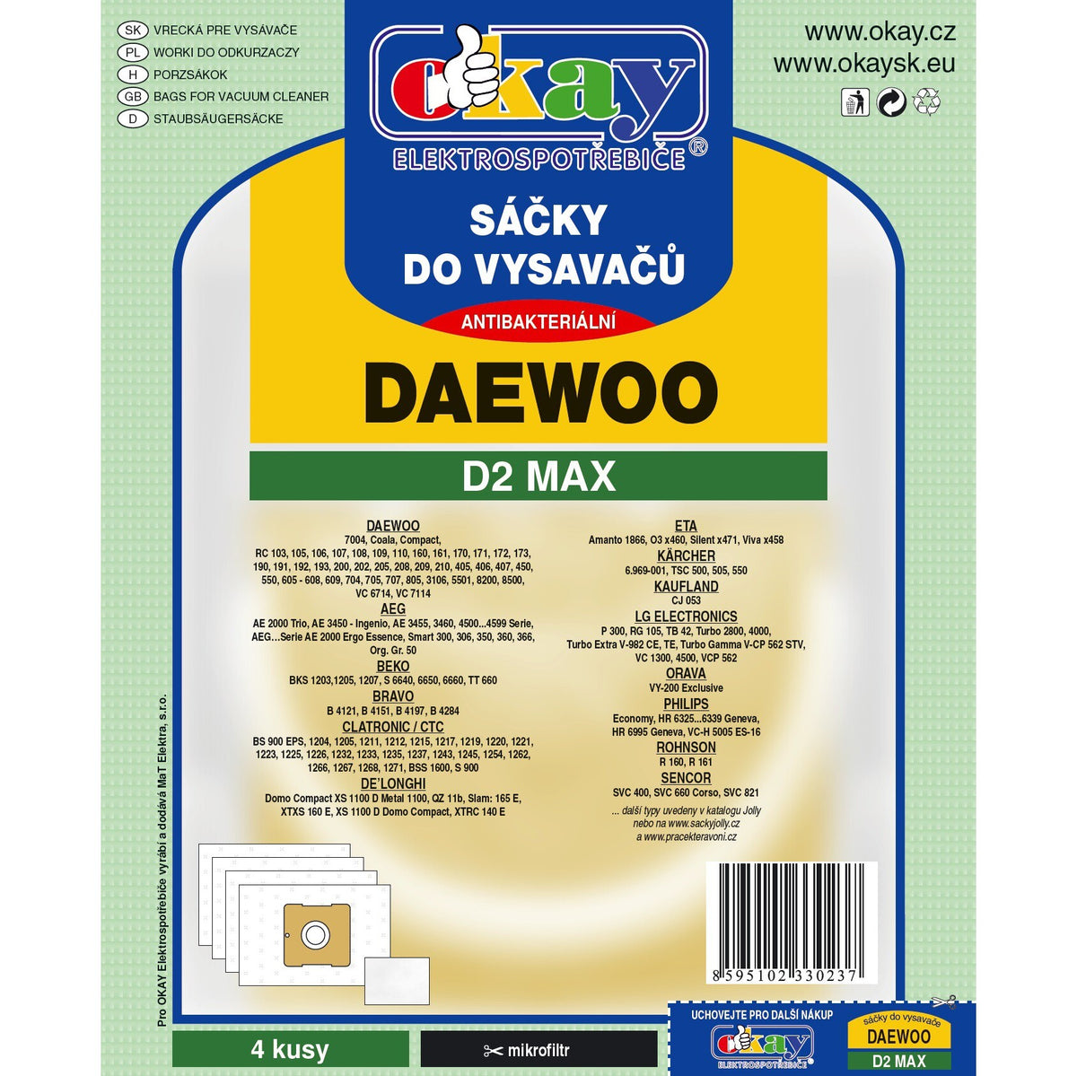 Vrecká do vysávača Daewoo D2 MAX, 8ks