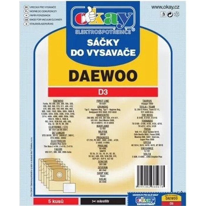 Vrecká do vysávača Daewoo D3, 5ks