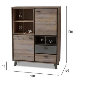 Vysoká komoda Mety (2x zásuvka, 2x dvere, drevo, hnedá)